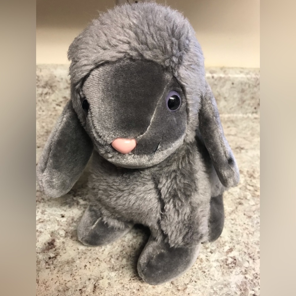 VTG Graphics Interna. Gray Plush Lamb Stuffed Animal 1983 Pink Nose Purple Eyes